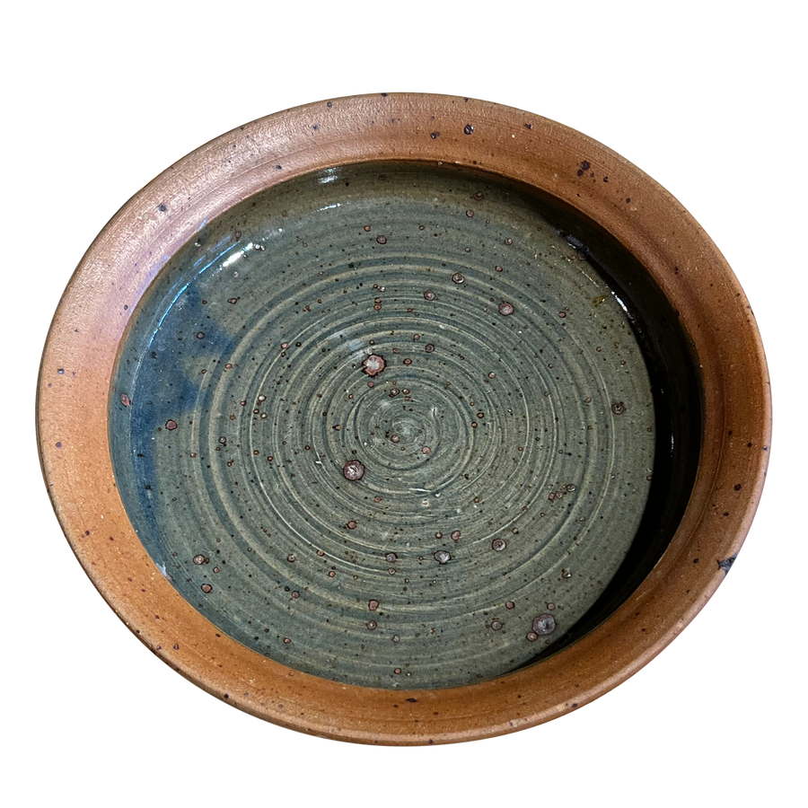 Blue Glazed French Ceramic Round Deep Platter