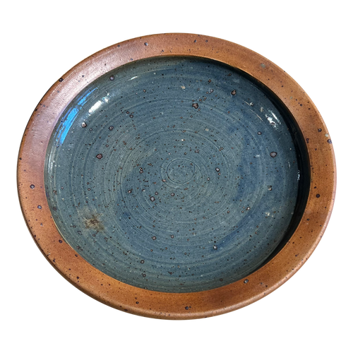 Blue Glazed French Ceramic Large Round Platter