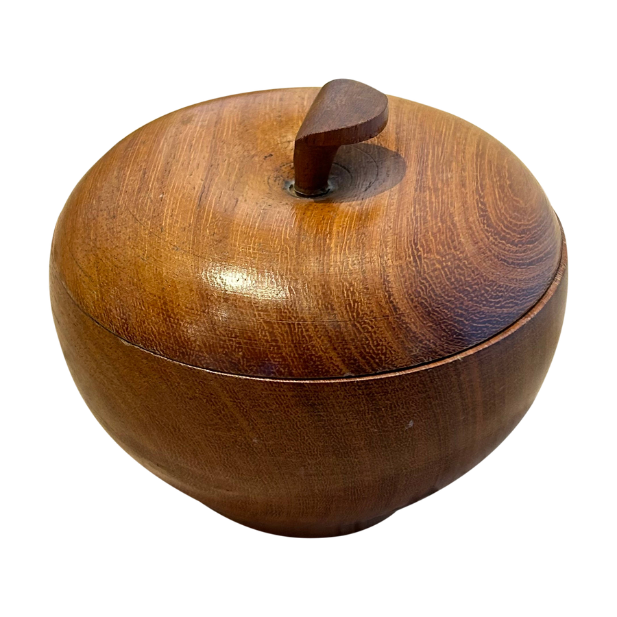 Wood Carved Lidded Apple Vessel