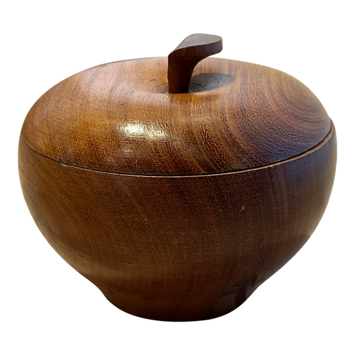 Wood Carved Lidded Apple Vessel