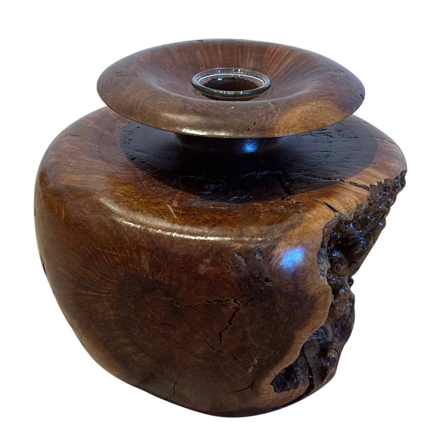 Raw Edge Carved Wood Vase