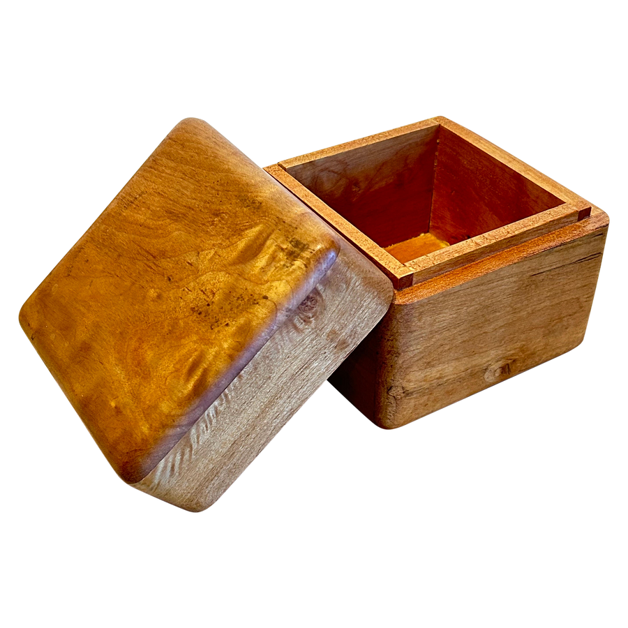 Carved Wood Lidded Cube