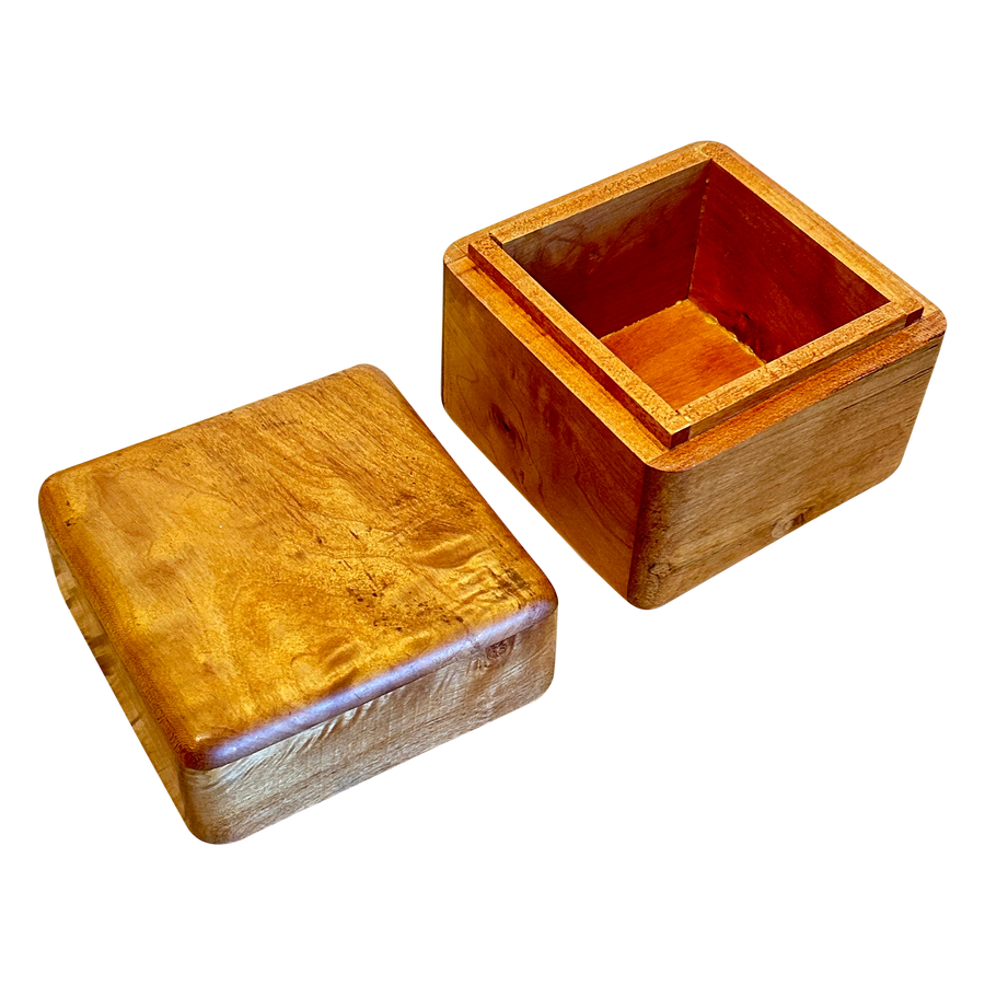 Carved Wood Lidded Cube