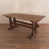 French Provincial Aged Oak Trestle Dining Table