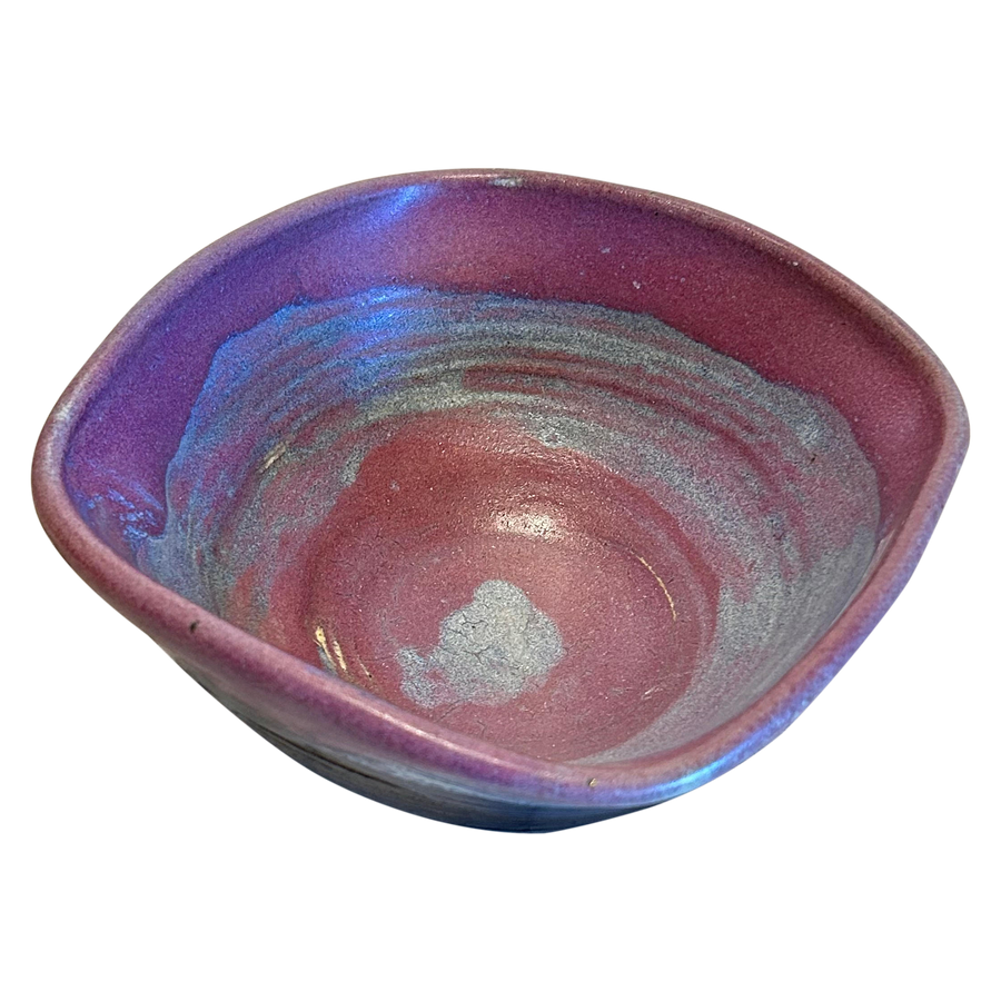 Purple and Blue Glazed Pinched Edge Bowl