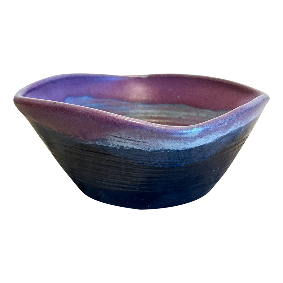 Purple and Blue Glazed Pinched Edge Bowl