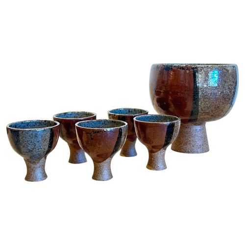 Studio Pottery Glazed Punch Bowl and Goblet Set