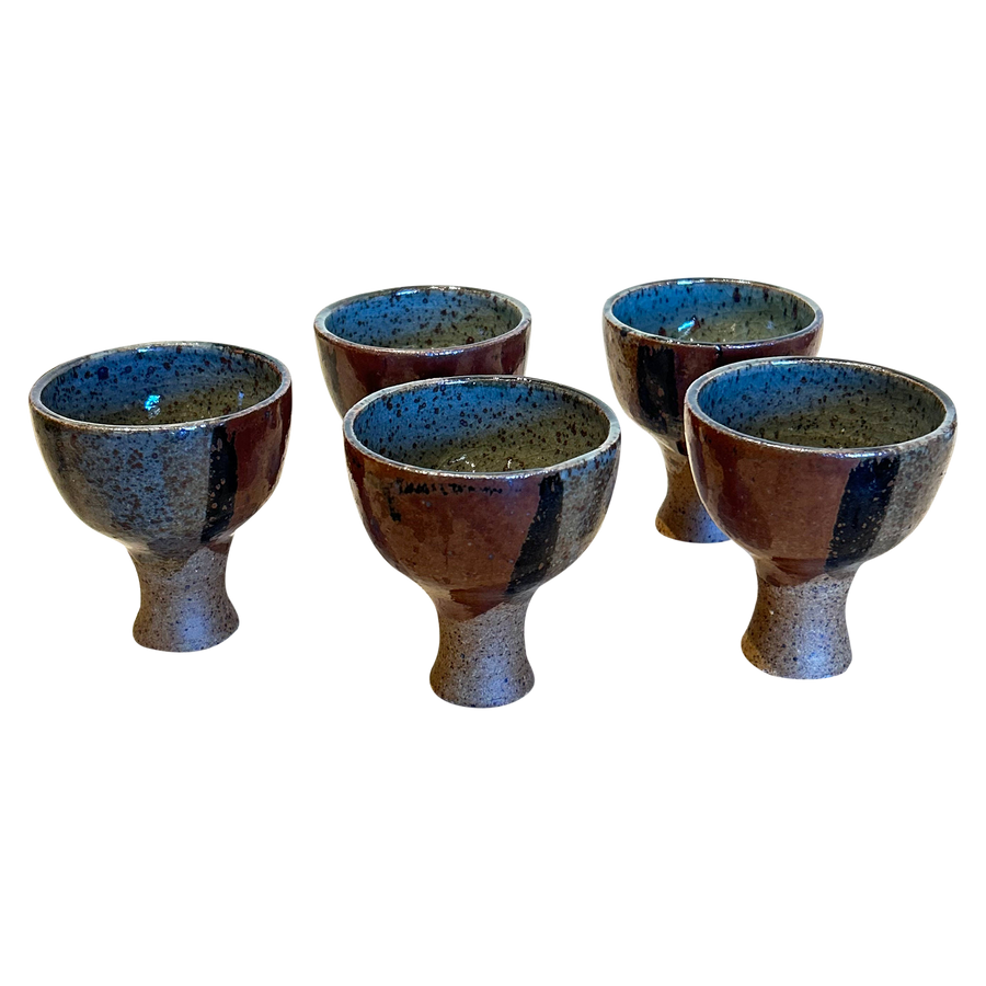 Studio Pottery Glazed Punch Bowl and Goblet Set