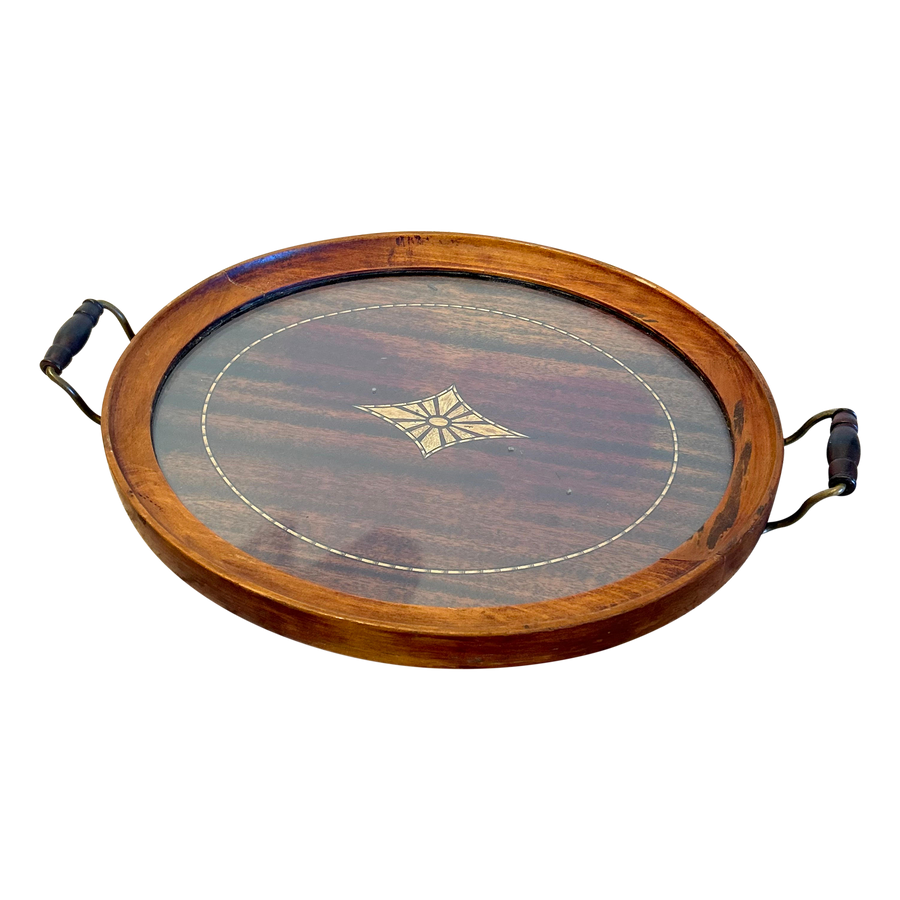 Inlayed Wood Handled Tray