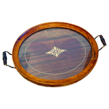 Inlayed Wood Handled Tray