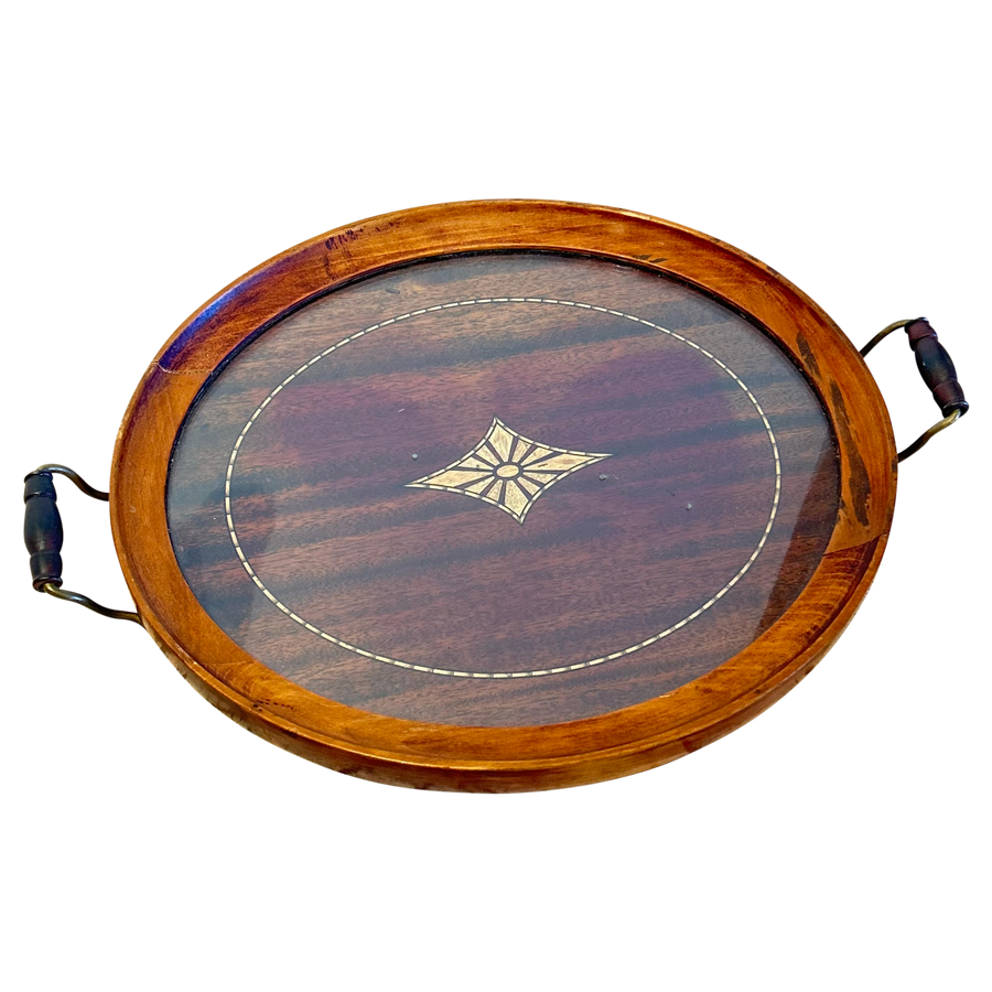 Inlayed Wood Handled Tray