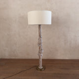 Vintage Natural Wood Floor Lamp with Brass Base