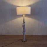 Vintage Natural Wood Floor Lamp with Brass Base