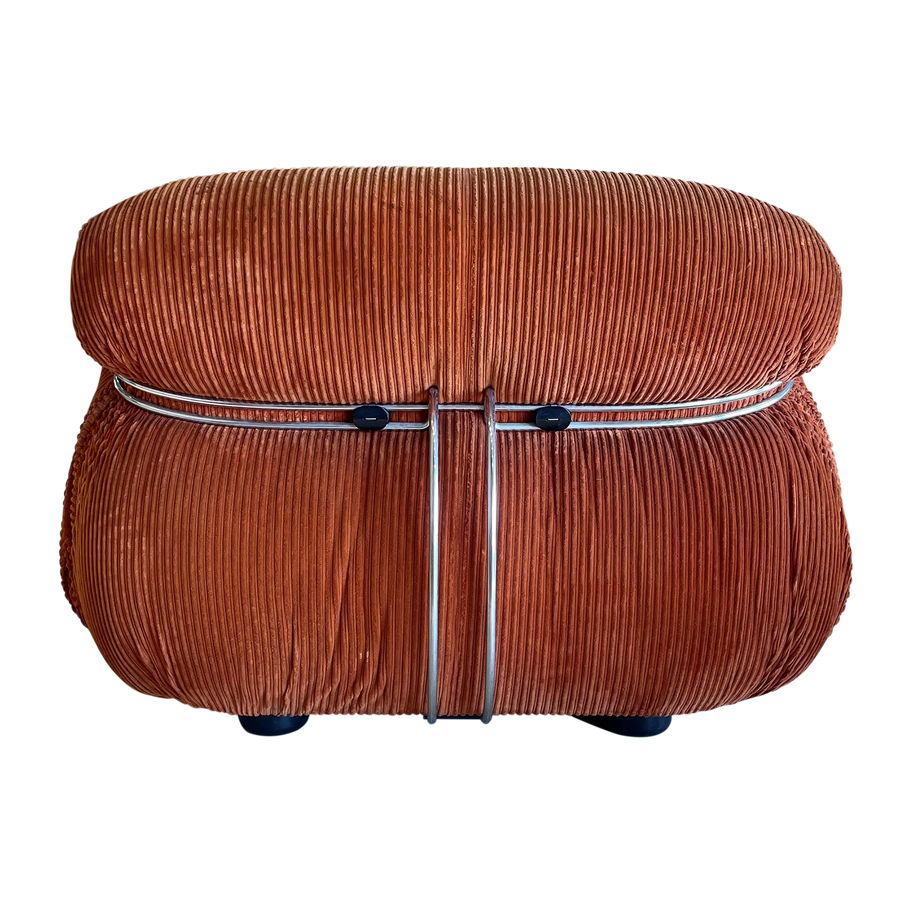 Orange Corduroy Soriana Side Chair with Ottoman by Tobias Scarpa for Cassina