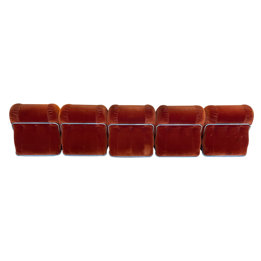 Chrome Frame Orange Velvet Modular Sofa