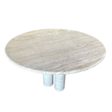 Round Travertine Dining Table in the Manner of Mario Bellini