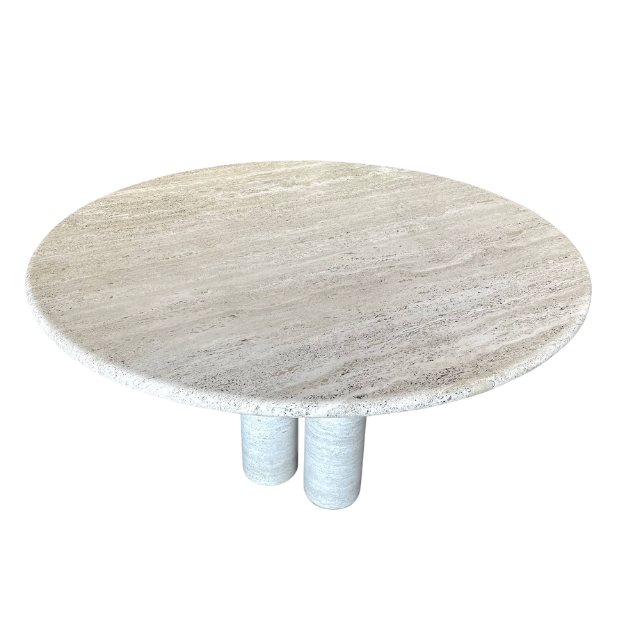 Round Travertine Dining Table in the Manner of Mario Bellini