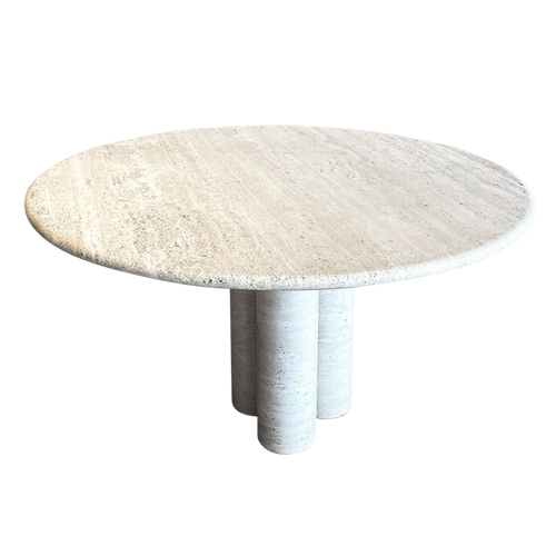 Round Travertine Dining Table in the Manner of Mario Bellini