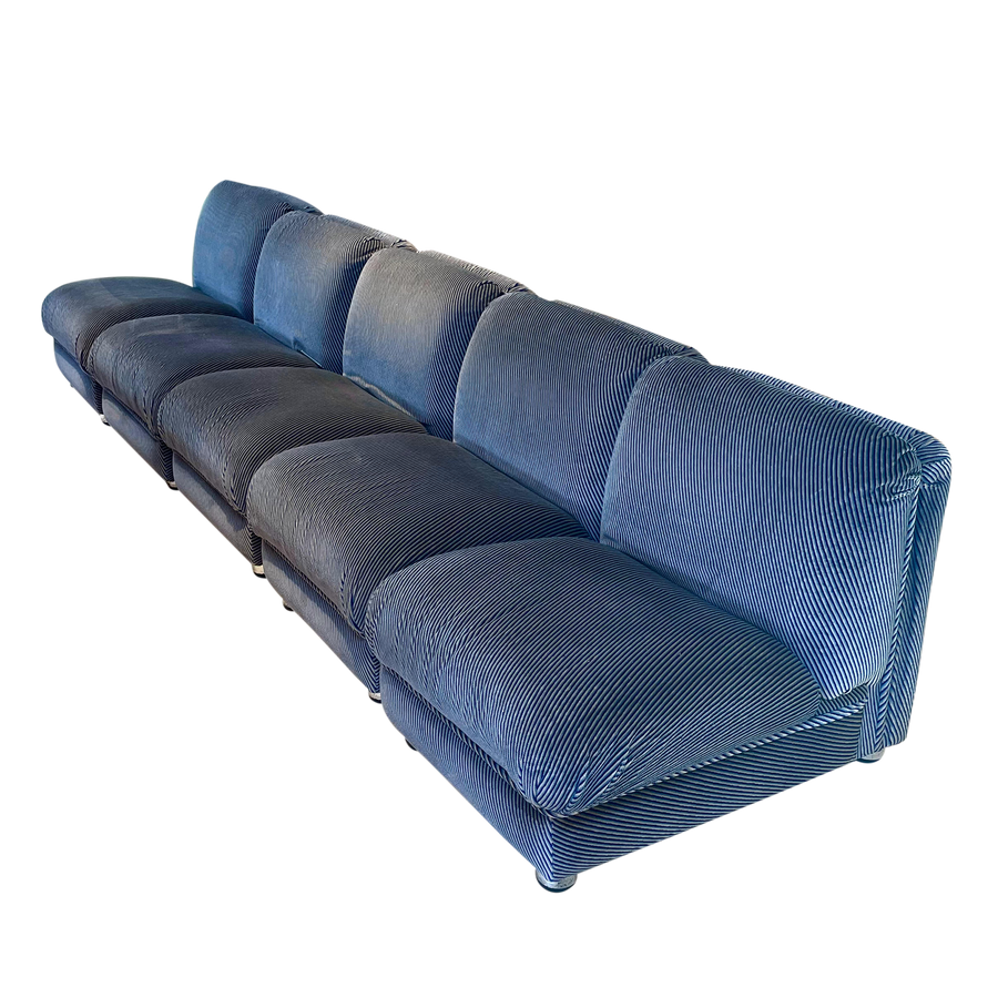 Vintage Italian Blue Striped Modular Sofa