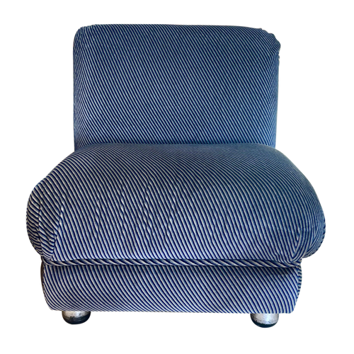 Vintage Italian Blue Striped Slipper Chair