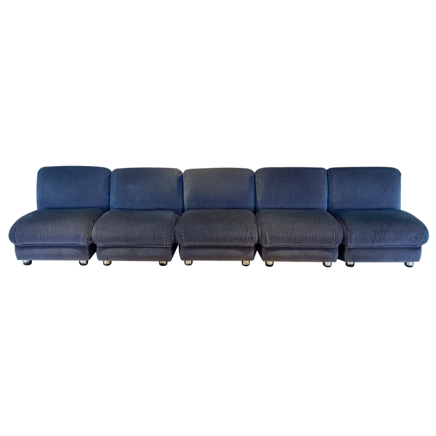 Vintage Italian Blue Striped Modular Sofa