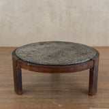 Round Fossil Stone and Walnut Coffee Table, 1970s