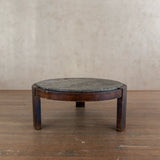Round Fossil Stone and Walnut Coffee Table, 1970s