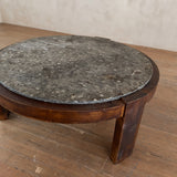 Round Fossil Stone and Walnut Coffee Table, 1970s