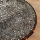 Round Fossil Stone and Walnut Coffee Table, 1970s