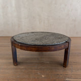 Round Fossil Stone and Walnut Coffee Table, 1970s