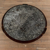 Round Fossil Stone and Walnut Coffee Table, 1970s