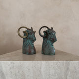 Pair of Brass and Bronze Ram's Heads