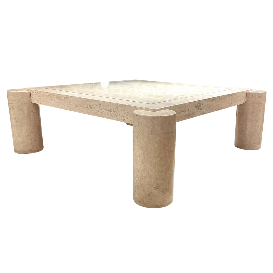 1970's Italian Travertine Column Coffee Table