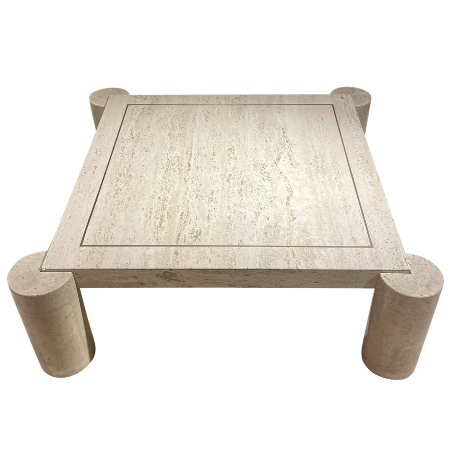 1970's Italian Travertine Column Coffee Table