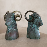 Pair of Brass and Bronze Ram's Heads
