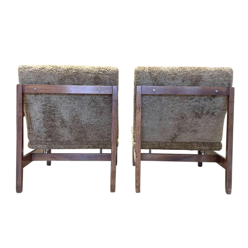Pair of Wood Frame Sheepskin Chairs