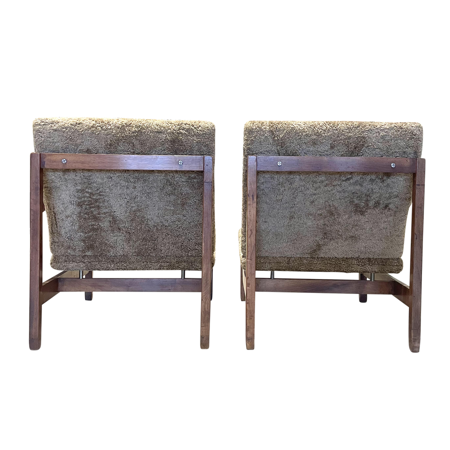 Pair of Wood Frame Sheepskin Chairs