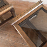 Pair of Oak and Smoked Glass End Tables, 1970s
