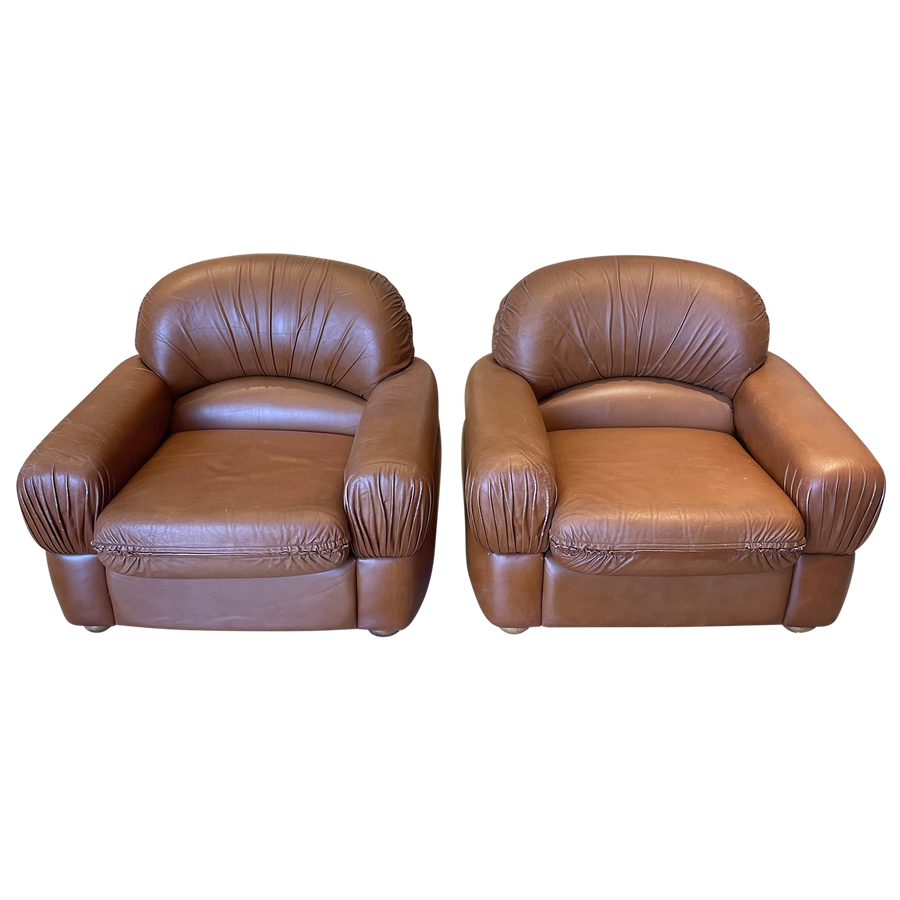 Pair of 1970's Italian Leather Club Chairs