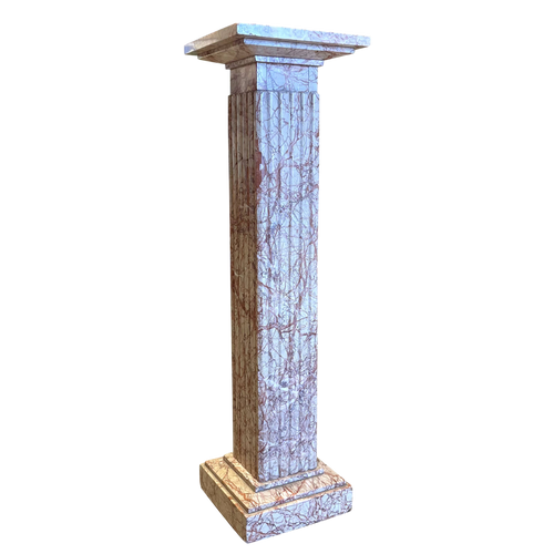 Cream and Red Veined Italian Marble Pedestal