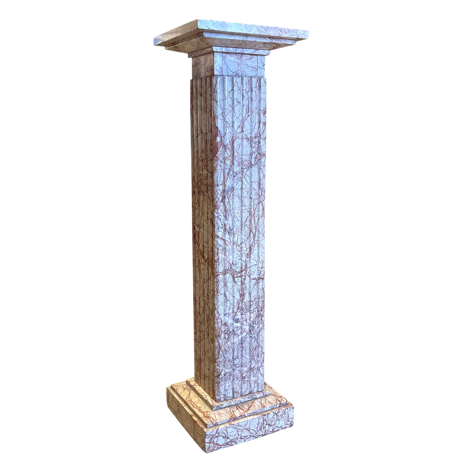Cream and Red Veined Italian Marble Pedestal