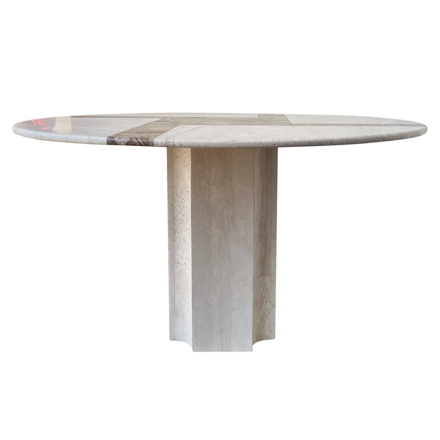 1970's Travertine Dining Table With Onyx Inlay