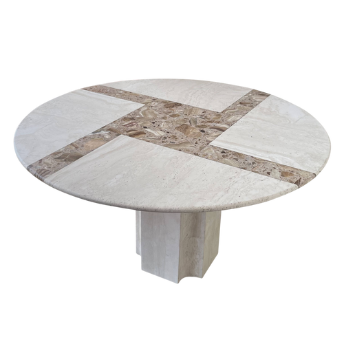 1970's Travertine Dining Table With Onyx Inlay