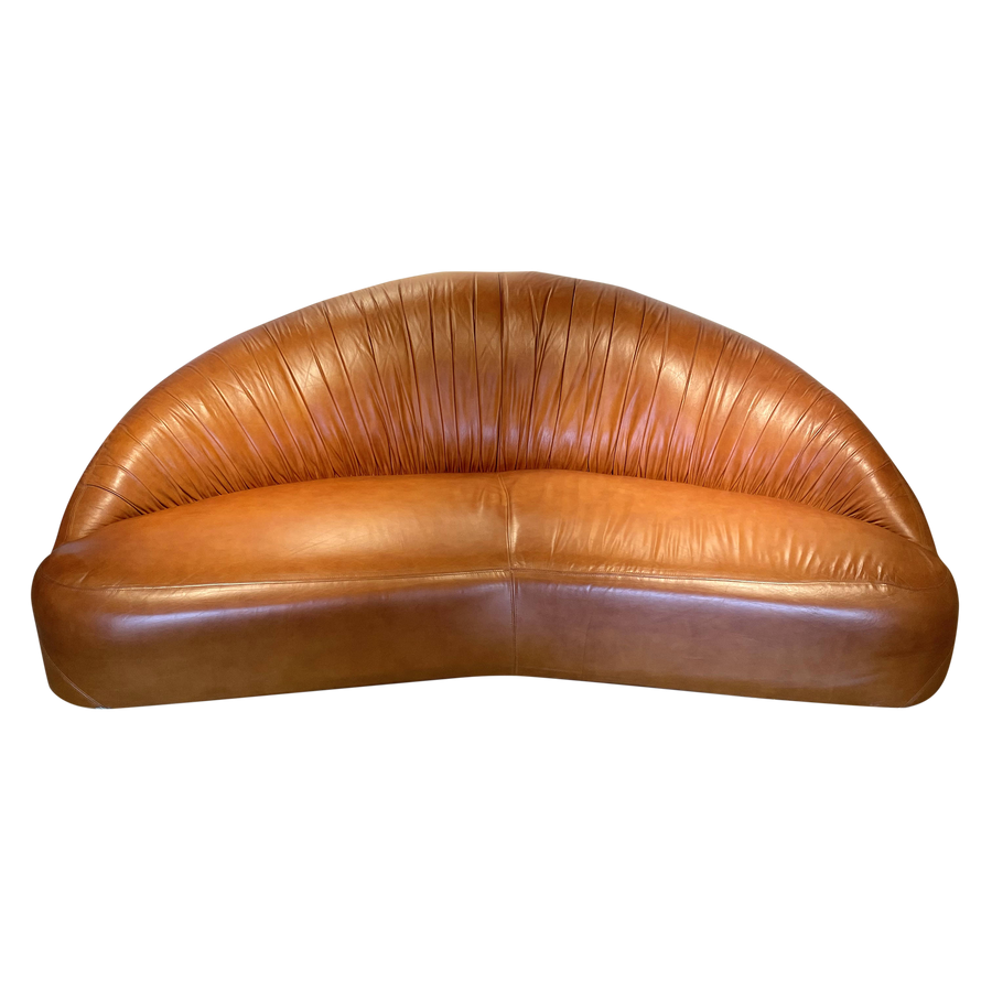 Vintage French Leather Croissant Sofa