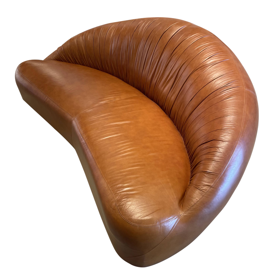 Vintage French Leather Croissant Sofa