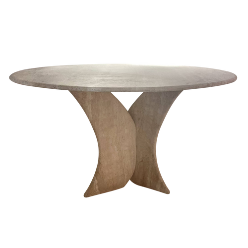 1970's Travertine Sculptural Base Round Top Dining Table