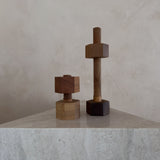 Pair of Turned Wood Threaded Block Objects