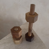 Pair of Turned Wood Threaded Block Objects