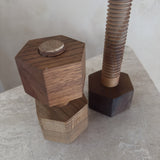 Pair of Turned Wood Threaded Block Objects