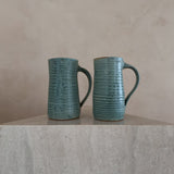 Ribbed Green Glaze Studio Pottery Mug